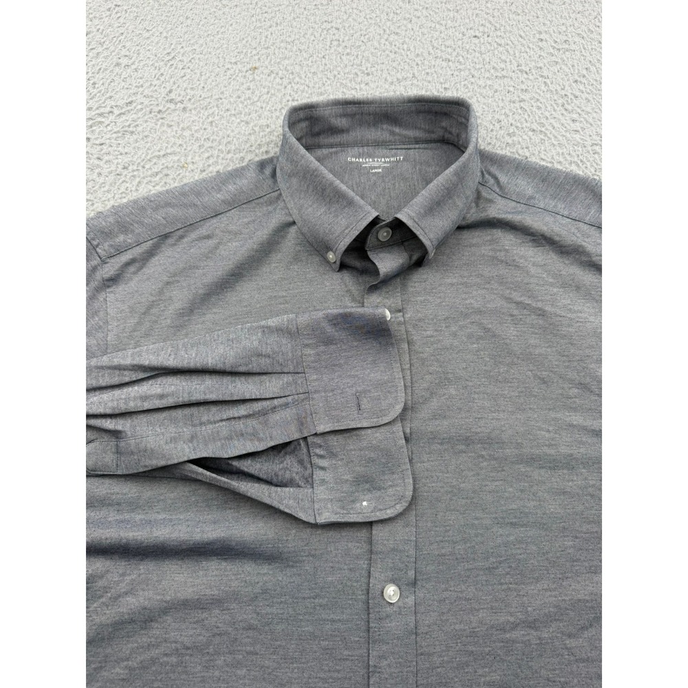 Charles Tyrwhitt Shirt Mens Large Grey Solid Jersey Button Down Long Sleeve